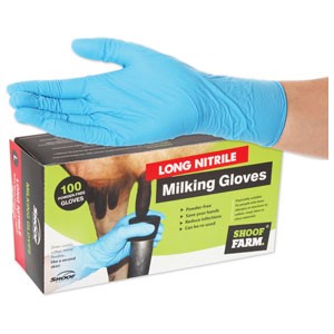 Milking Gloves Long Nitrile Med/100