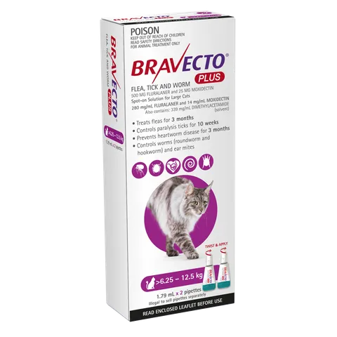 Bravecto PLUS Spot-on for Cats Purple 6.25kg-12.5kg 2Pk