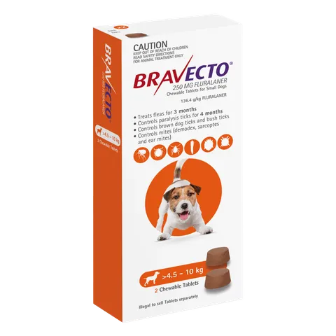Bravecto Chew Small Dog 4.5-10kg Orange 2Pk