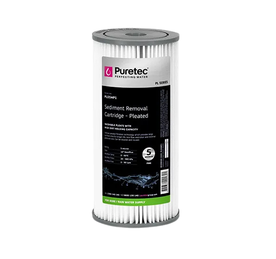 Pleated Sediment Cartridge 5 Micron 10" x 4.5" Puretec