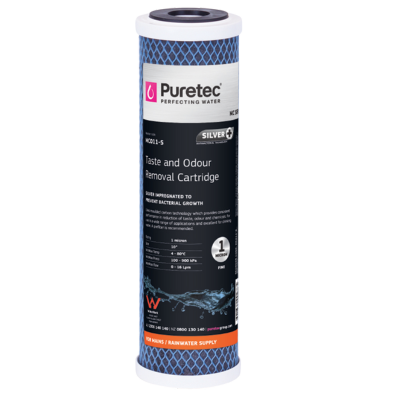 Moulded Carbon Cartridge with Silver 1 Micron 2.5" x 10" Puretec