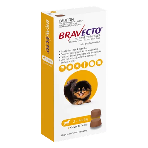 Bravecto Chew Very Small Dog 2-4.5kg Yellow 2pk
