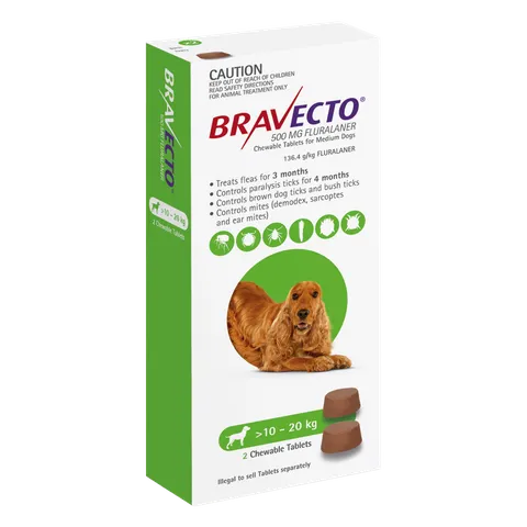 Bravecto Chew Medium Dog 10-20kg Green 2pk