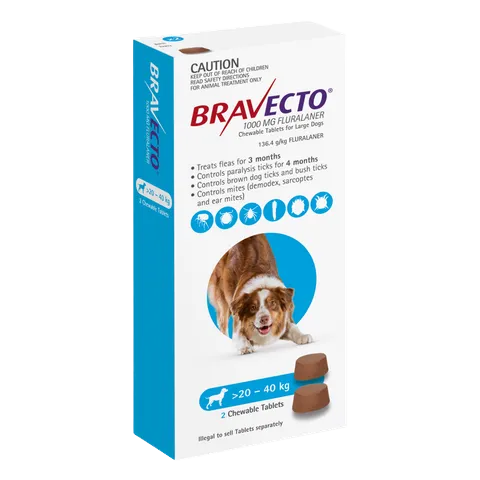 Bravecto Chew Large Dog 20-40kg Blue 2pk
