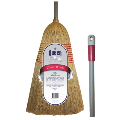 Millet Broom 10 Tie Dense Fill Metal Handle Queen