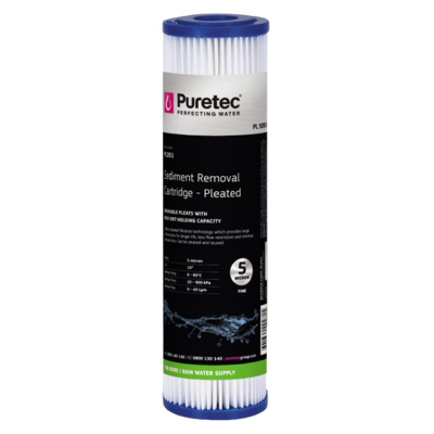 Pleated Sediment Cartridge Bore 10 inch 5 Micron Puretec