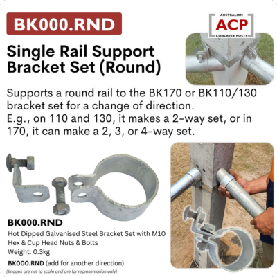 Concrete Post Single Rail Support Bracket (Suit 50nb Round Stay) BK000.RND