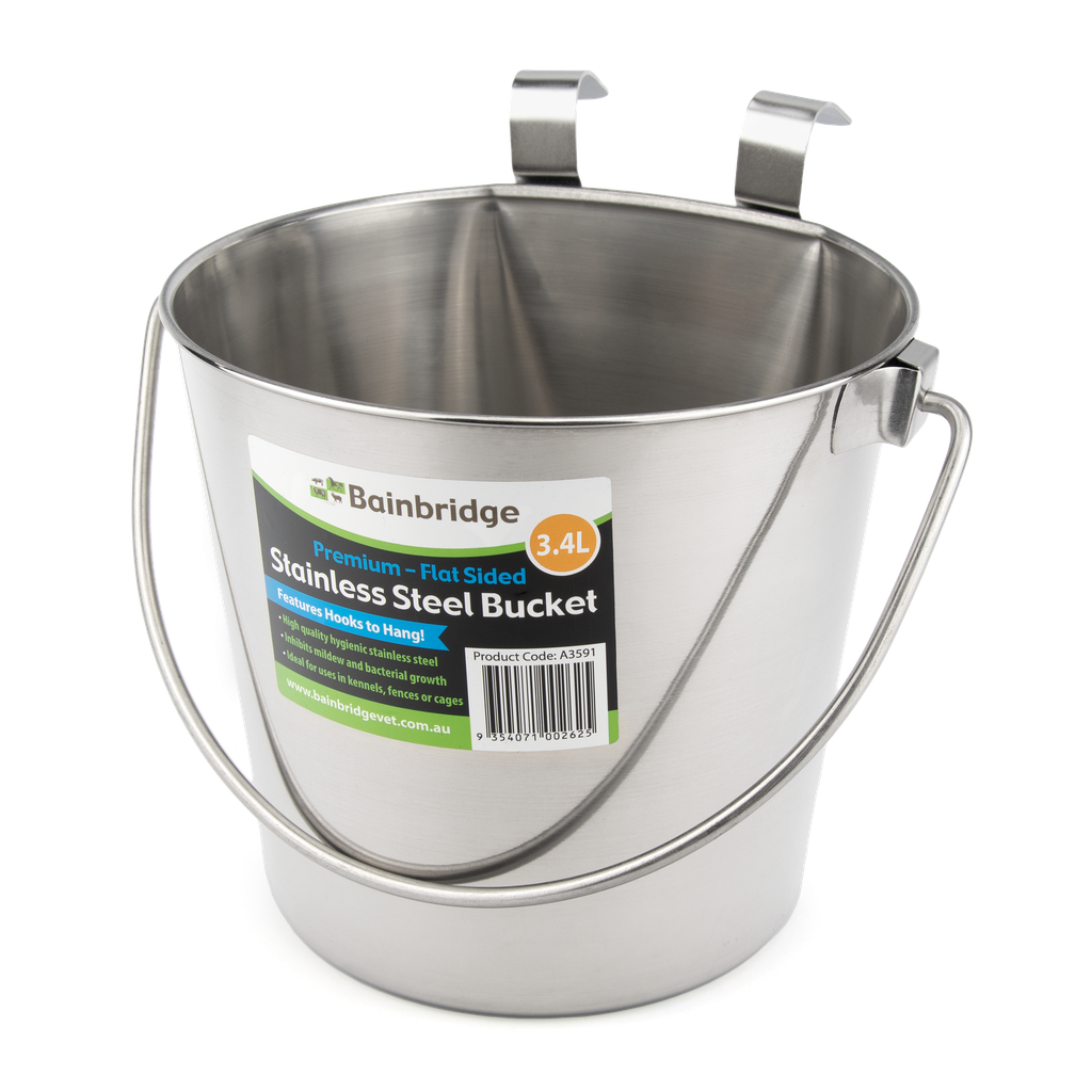 Flat Sided Bucket Stainless Steel With Hooks 3.4L