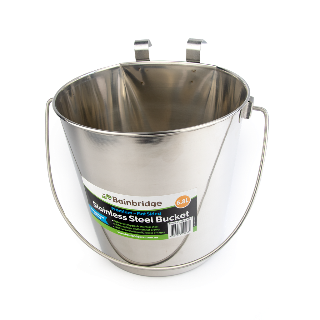 Flat Sided Bucket Stainless Steel With Hooks 6.8L