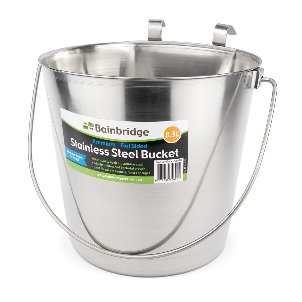 Flat Sided Bucket Stainless Steel With Hooks 8.3L