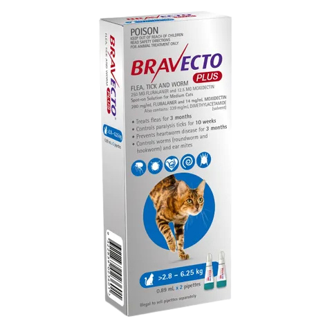 Bravecto PLUS Spot-on for Cats - Blue 2.8 - 6.25 kg 2Pk
