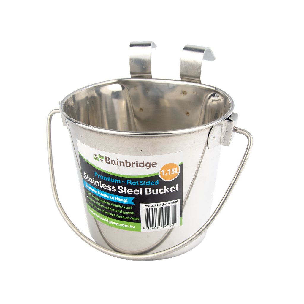 Flat Sided Bucket Stainless Steel With Hooks 1.1L