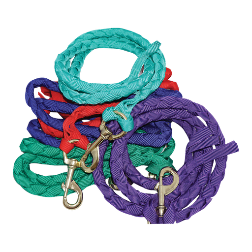 [6529] Hand Plaited Nylon Lead Rope 11/4" Brass Snap all Colours