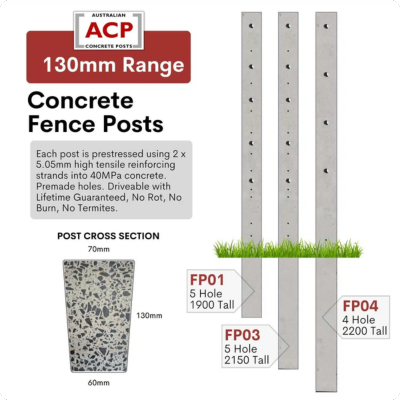 [FP01] Concrete Post 130mm x 1.9m (6.4ft) 5x30mm & 10x10mm Hole FP01