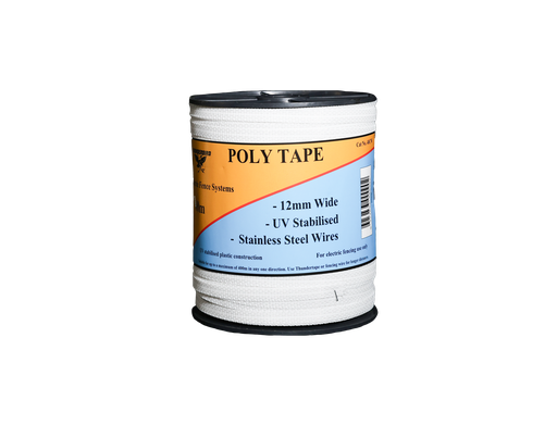 [POLYTAPETBWHTE400M] Poly Tape 400m White 12mm EF40CW Thunderbird