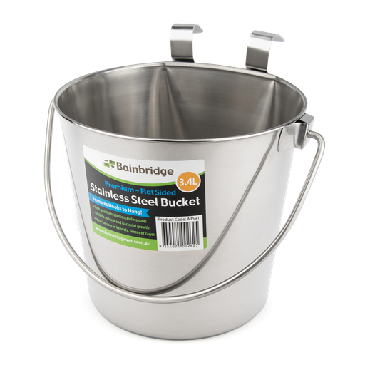 [A3591] Flat Sided Bucket Stainless Steel With Hooks 3.4L