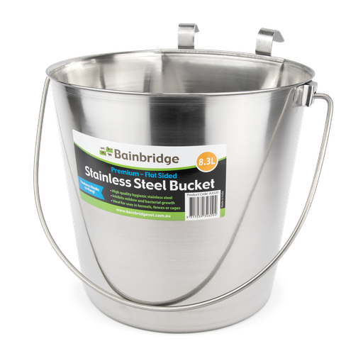 [A3520] Flat Sided Bucket Stainless Steel With Hooks 8.3L