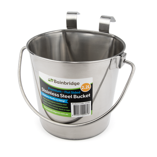 [A3590] Flat Sided Bucket Stainless Steel With Hooks 2.2L